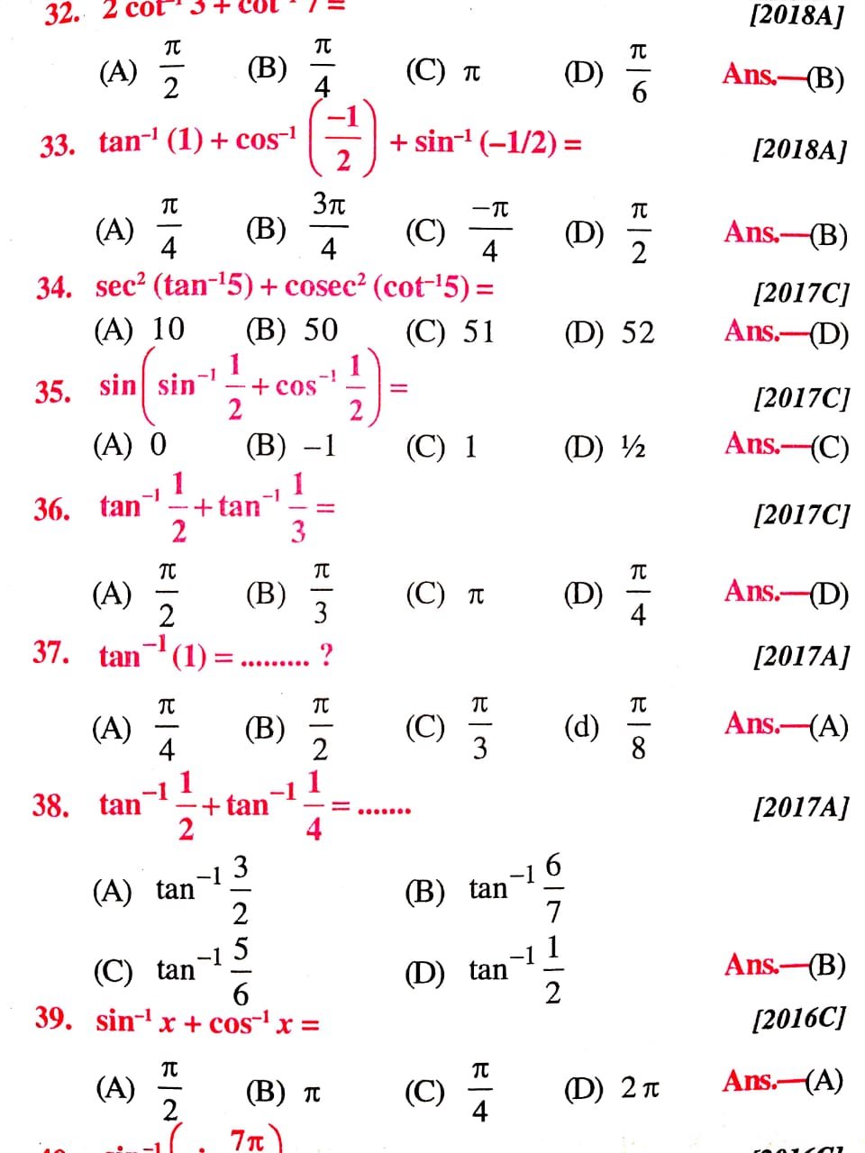 Inverse Trigonometry Functions Objective Question Chapter 2 Class 12 Education Lecture 2649